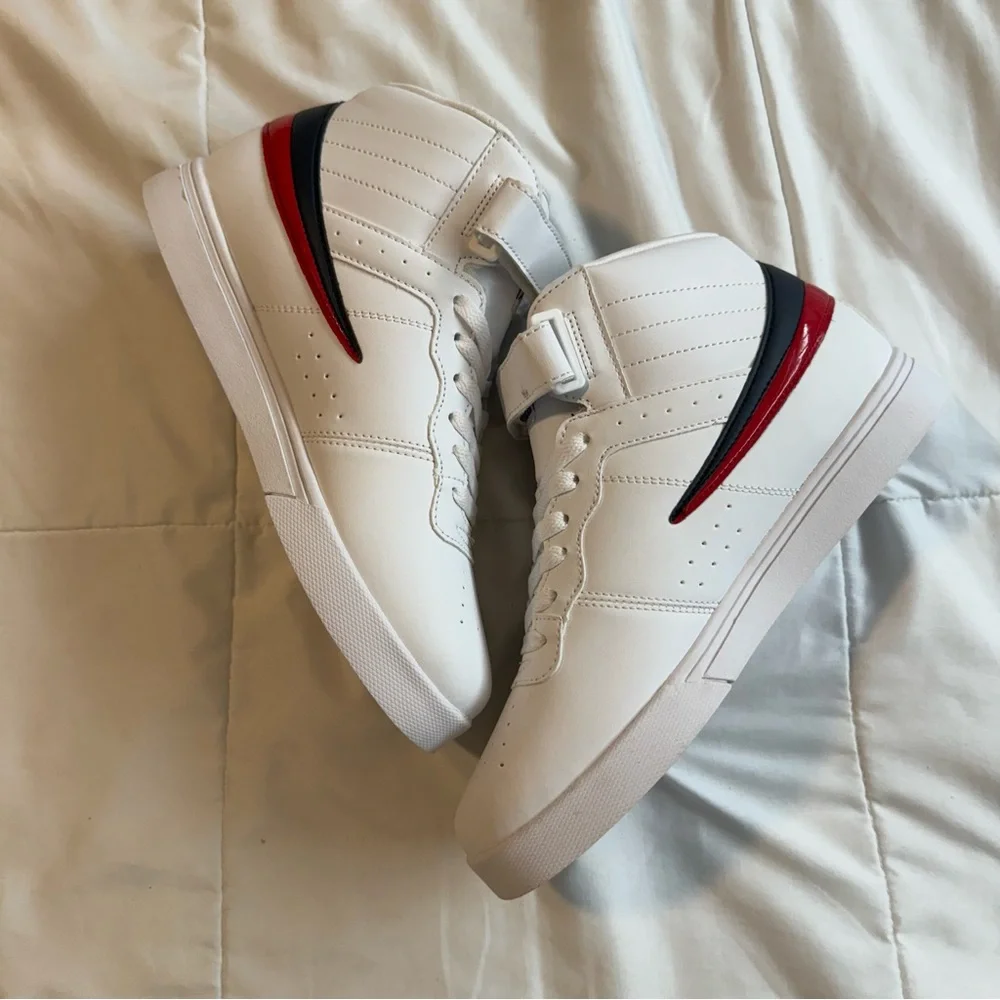 Fila Vulc 13 High Top Sneakers Kids Size 7, White With Navy/Red Patent - Picture 4 of 6
